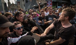 screaming protesters